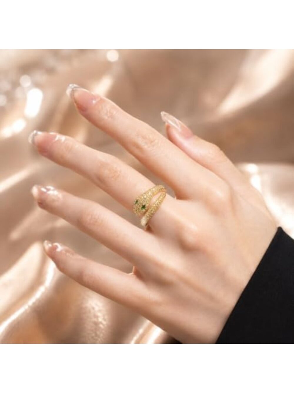 Adjustable 18K Gold Plated Snake Ring for Women, Statement Jewelry with Cubic - Picture 4 of 6